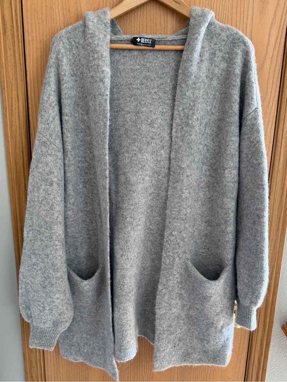 Beryll Cozy Gray Cashmere Hooded Cocoon Cardigan Open-Front Women’s OS
